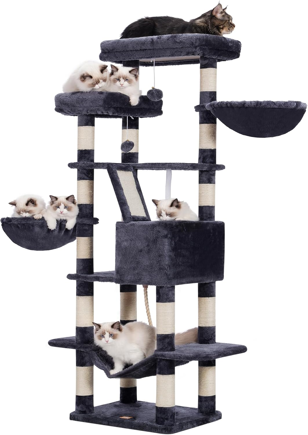 Rascador gigante Heybly para gatos con casita hamaca y pompones 173cm